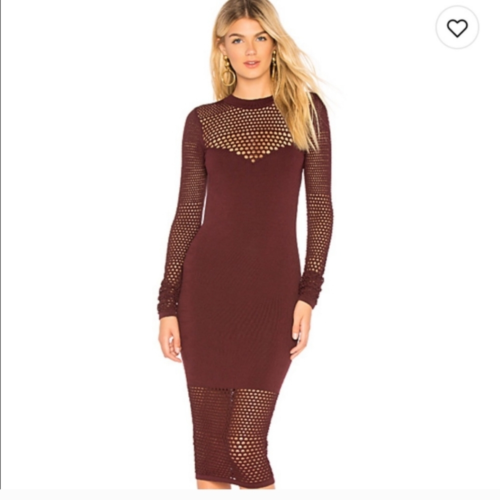 Bailey 44 Long Sleeve Net Midi Dress M Burgundy